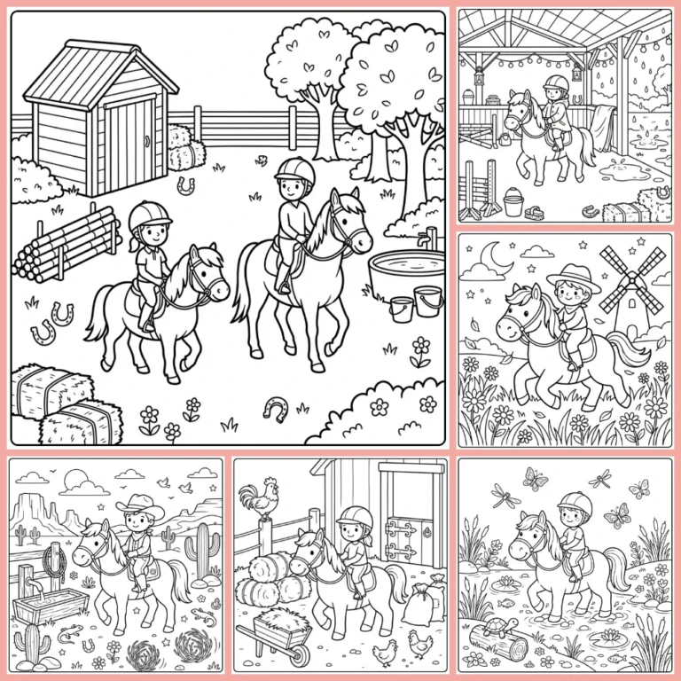 Horse with rider coloring page collection cover
