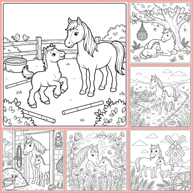 Horse with foal coloring page collection cover