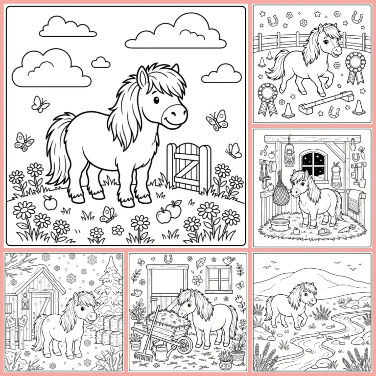 Shetland pony coloring page collection cover