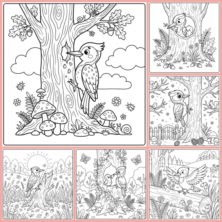 Woodpecker coloring page collection cover