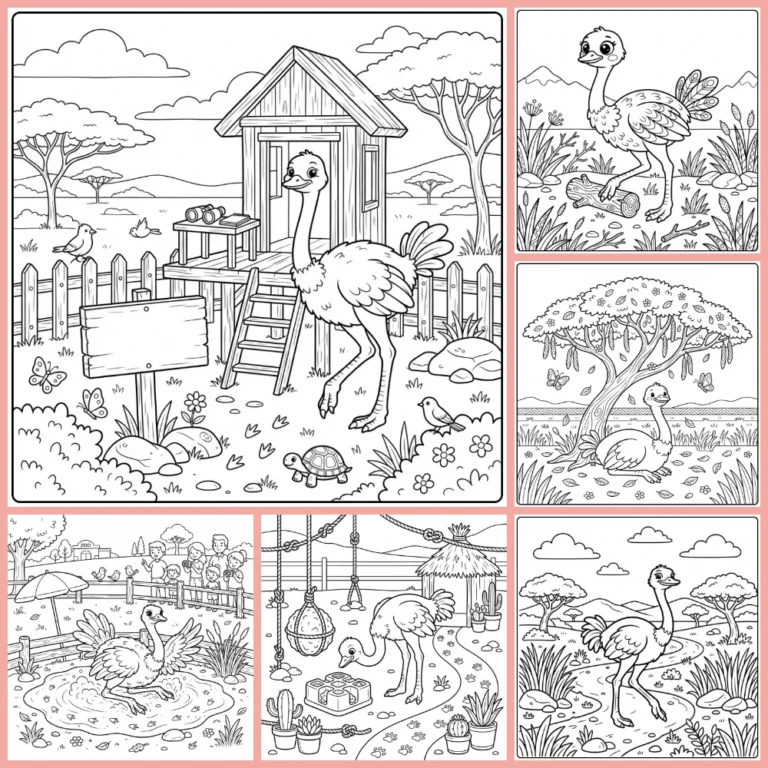 Ostrich coloring page collection cover