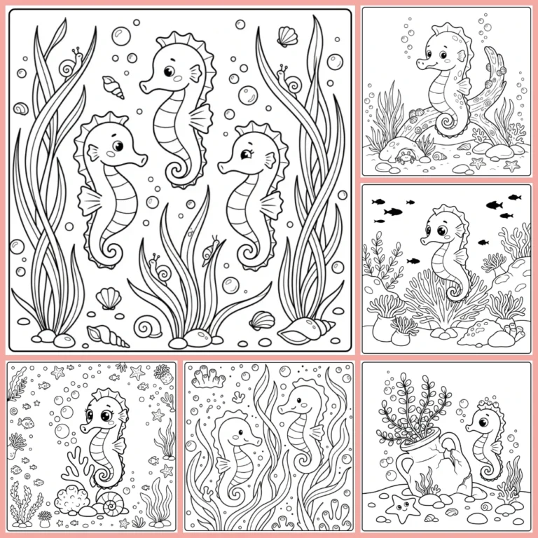 Seahorse coloring page collection cover