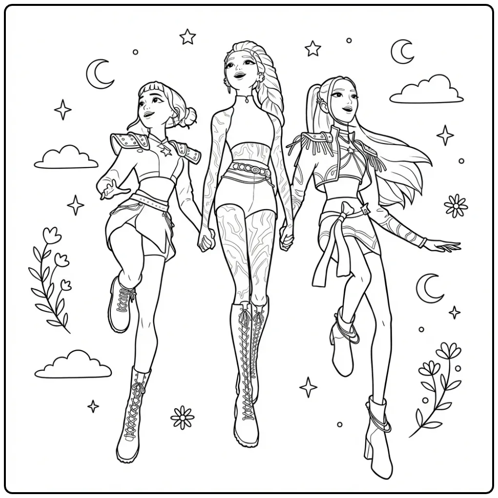 KPop Demon Hunters Three Heroes coloring page