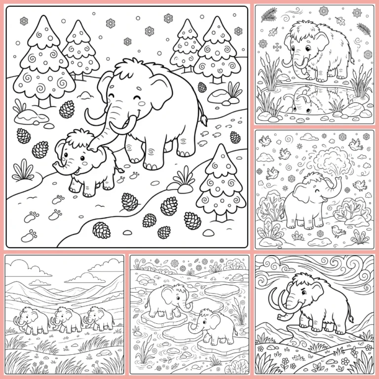 Mammoth coloring page collection cover