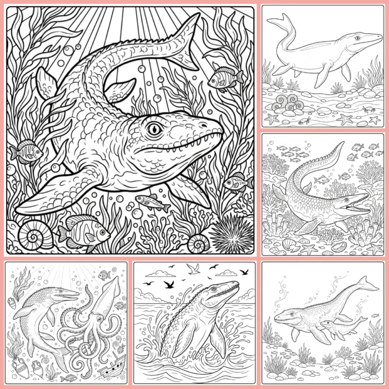 Mosasaurus coloring page collection cover