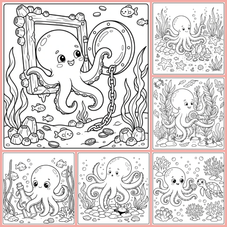 Octopus coloring page collection cover