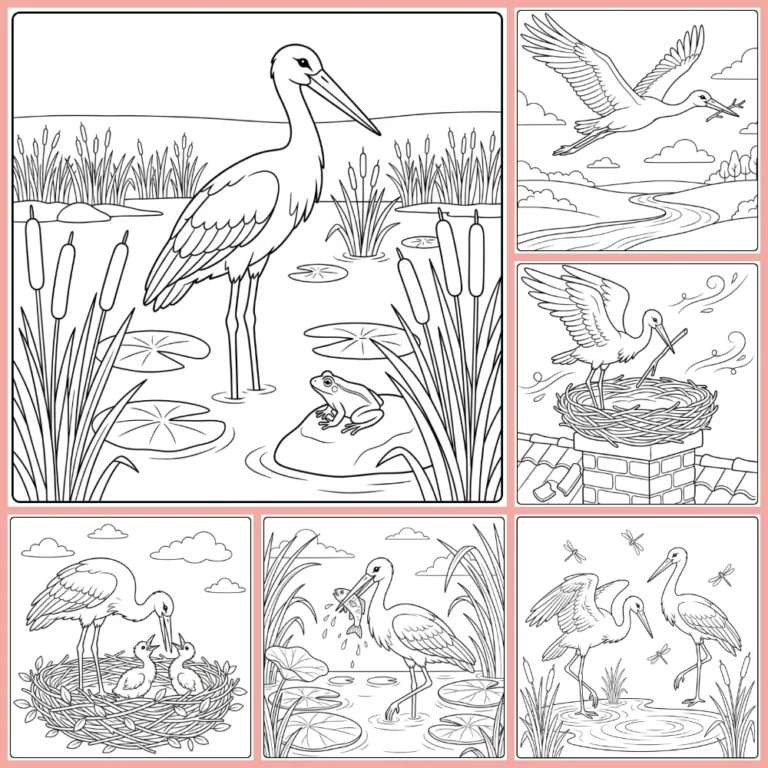Stork coloring page collection cover