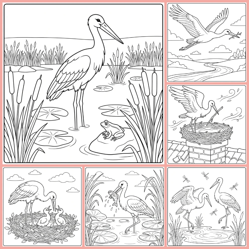 Stork coloring page collection cover