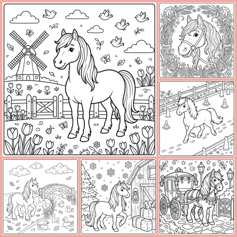 Friesian horse coloring page collection cover