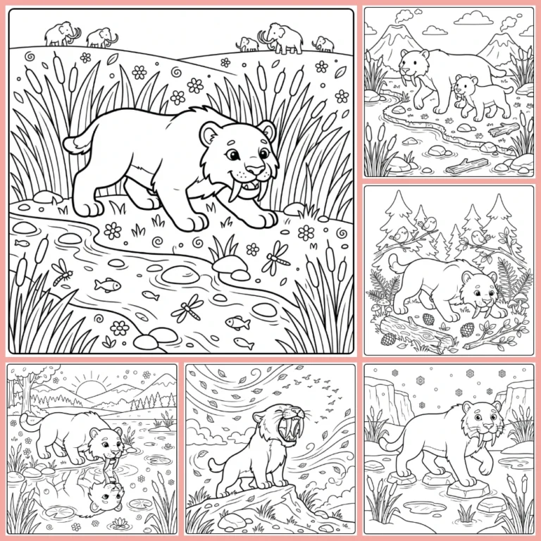 Saber-toothed tiger coloring page collection cover