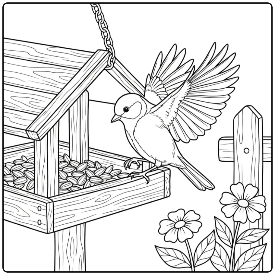 Great Tit in the Garden coloring page