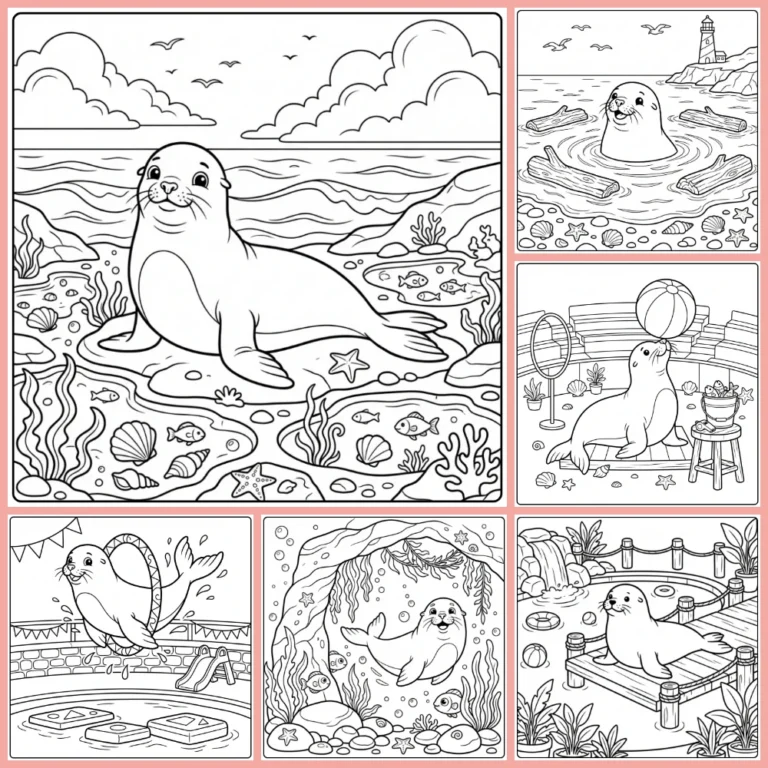 Sea lion coloring page collection preview with several sea lions