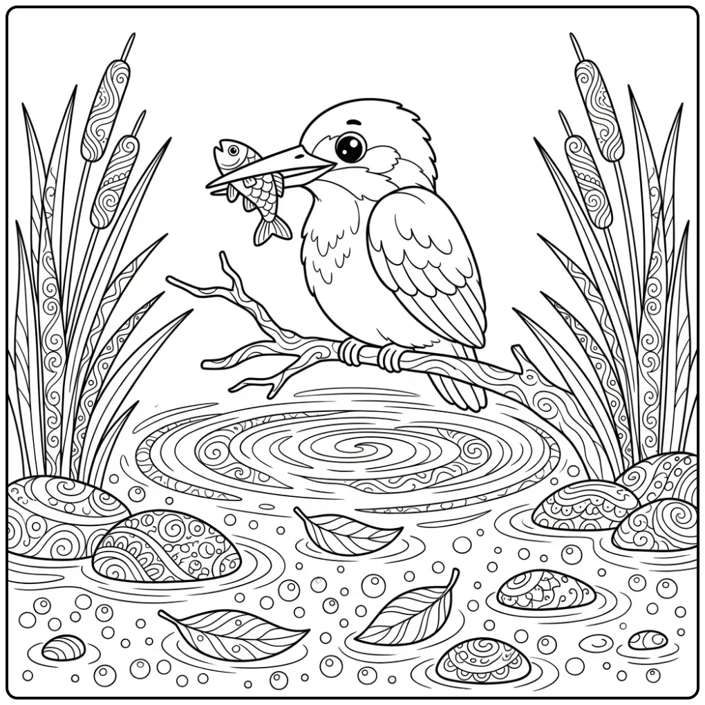 Kingfisher and Water Bird Detailed for Children coloring page