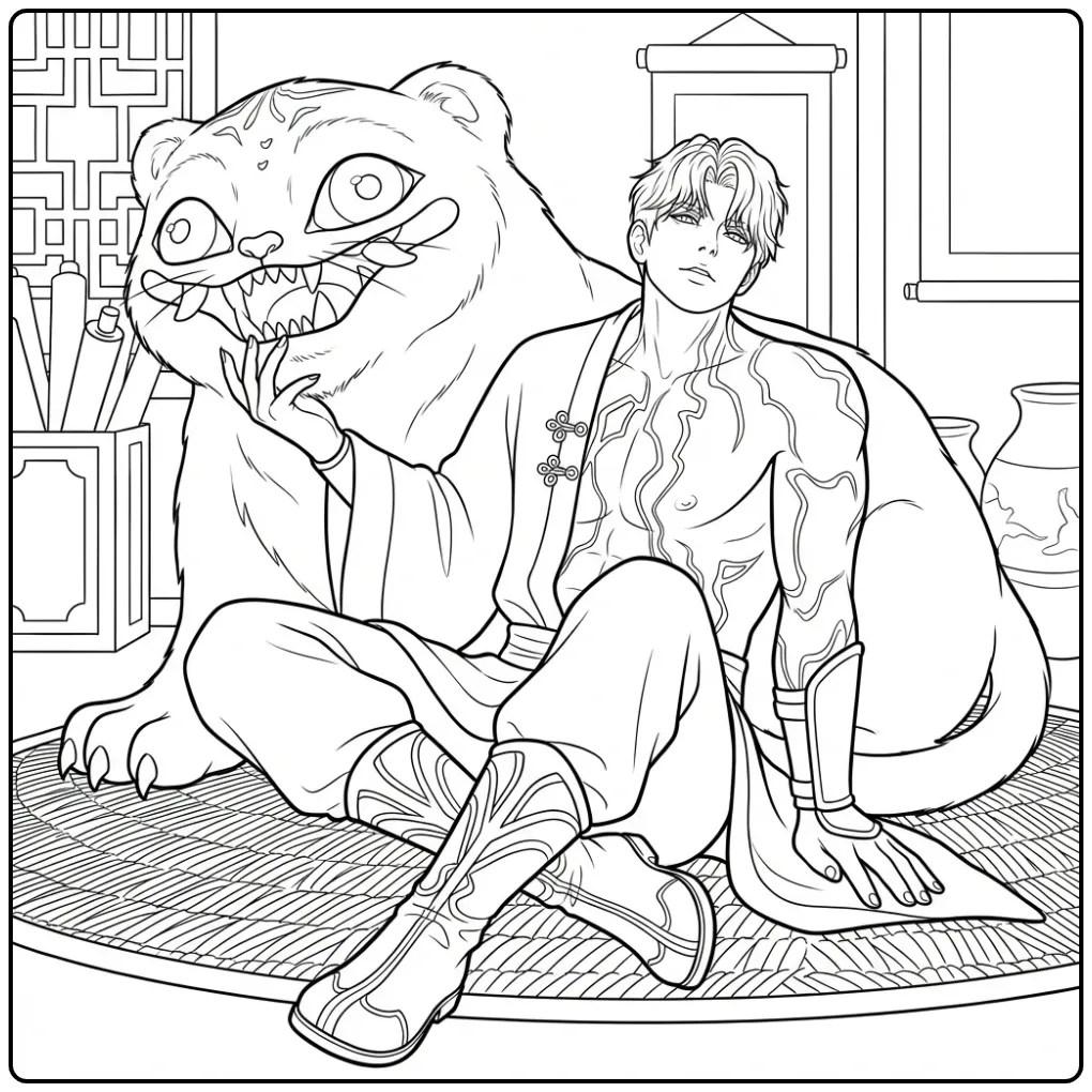Jinu KPop Demon Hunters Hero Tiger coloring page