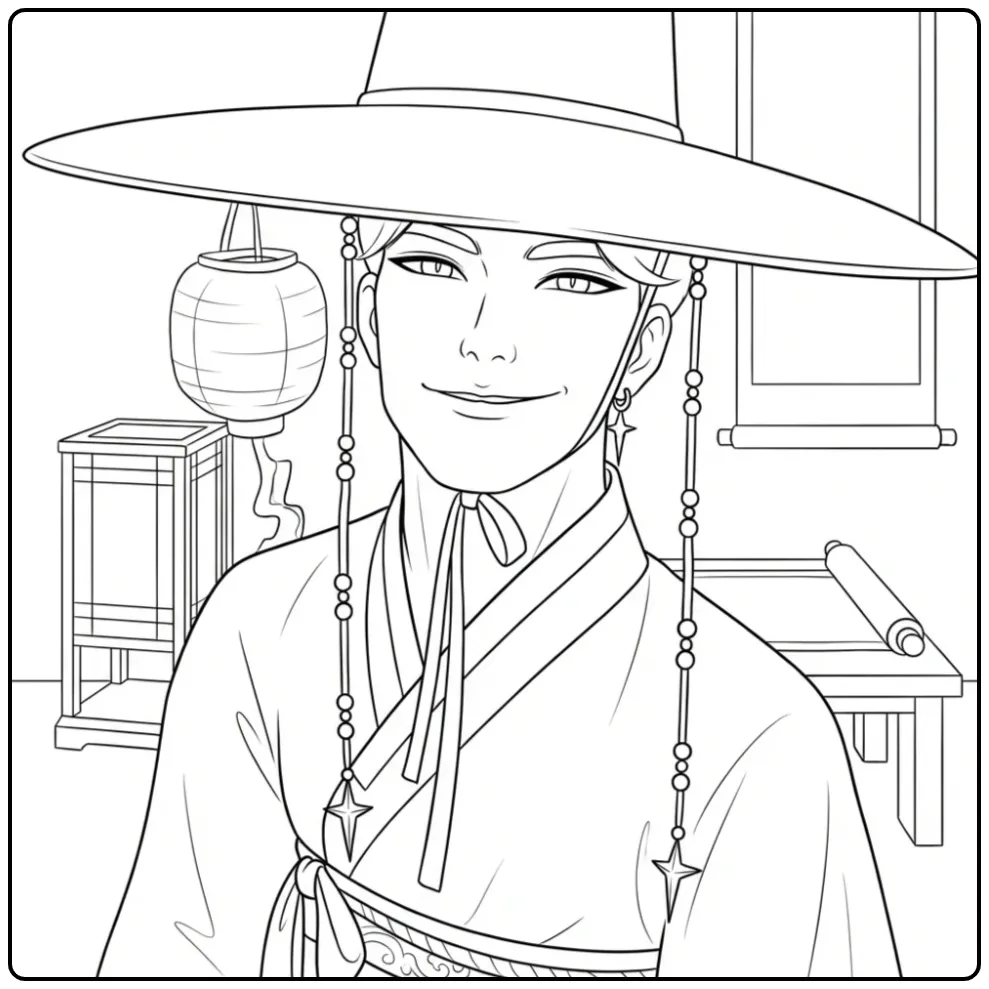 Jinu KPop Demon Hunters Hanbok Style coloring page