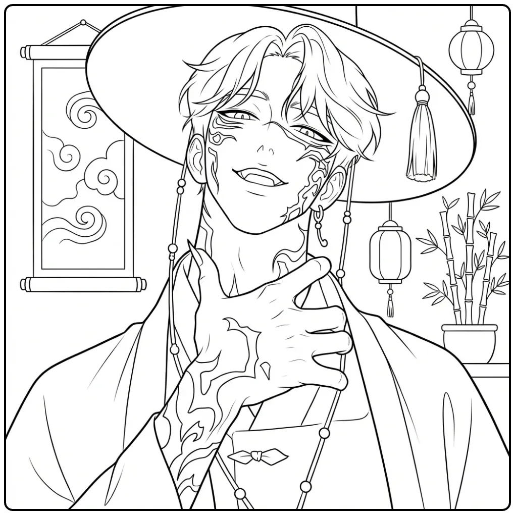 Jinu KPop Demon Hunters in Eastern Style coloring page