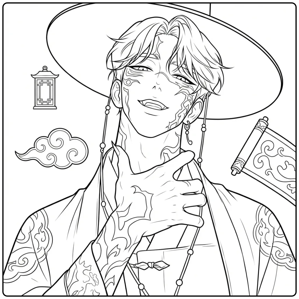 Jinu KPop Demon Hunters in Traditional Style coloring page
