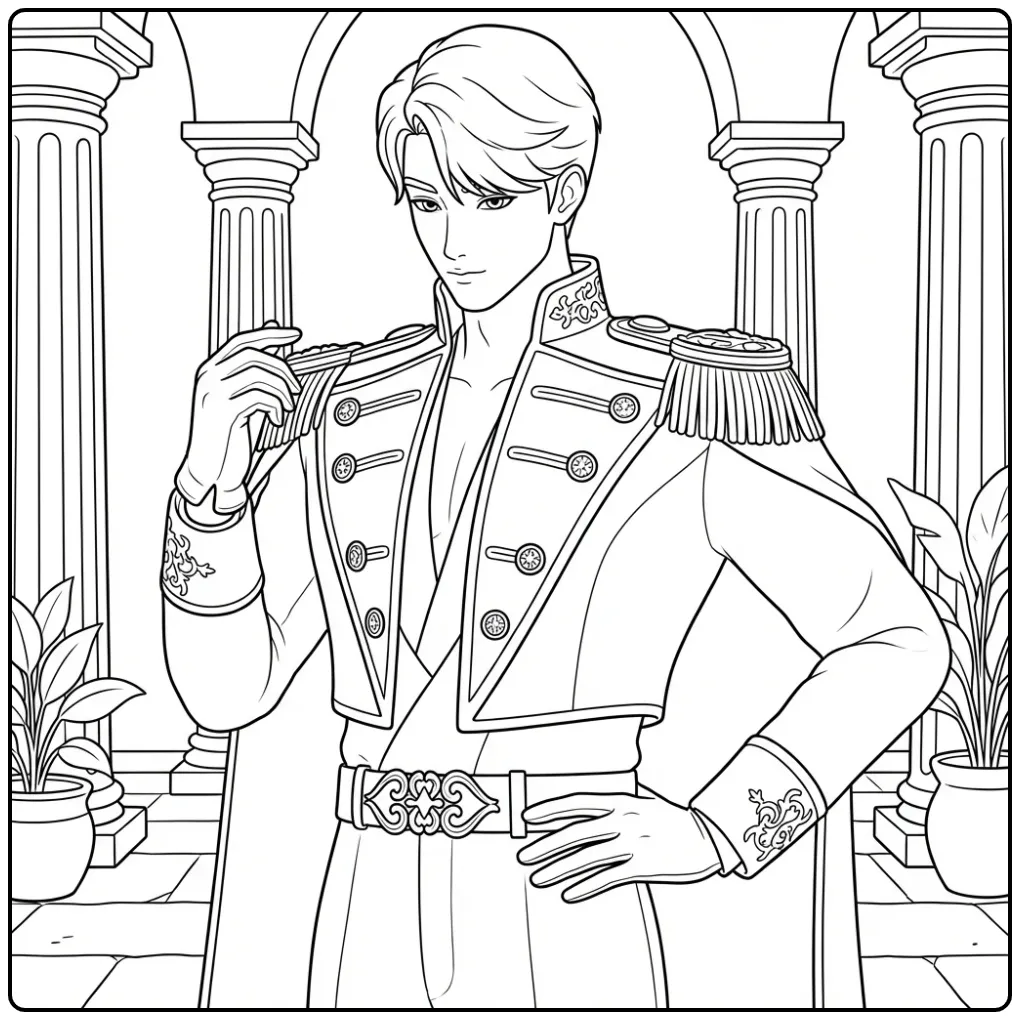 Jinu KPop Demon Hunters Prince in Uniform coloring page