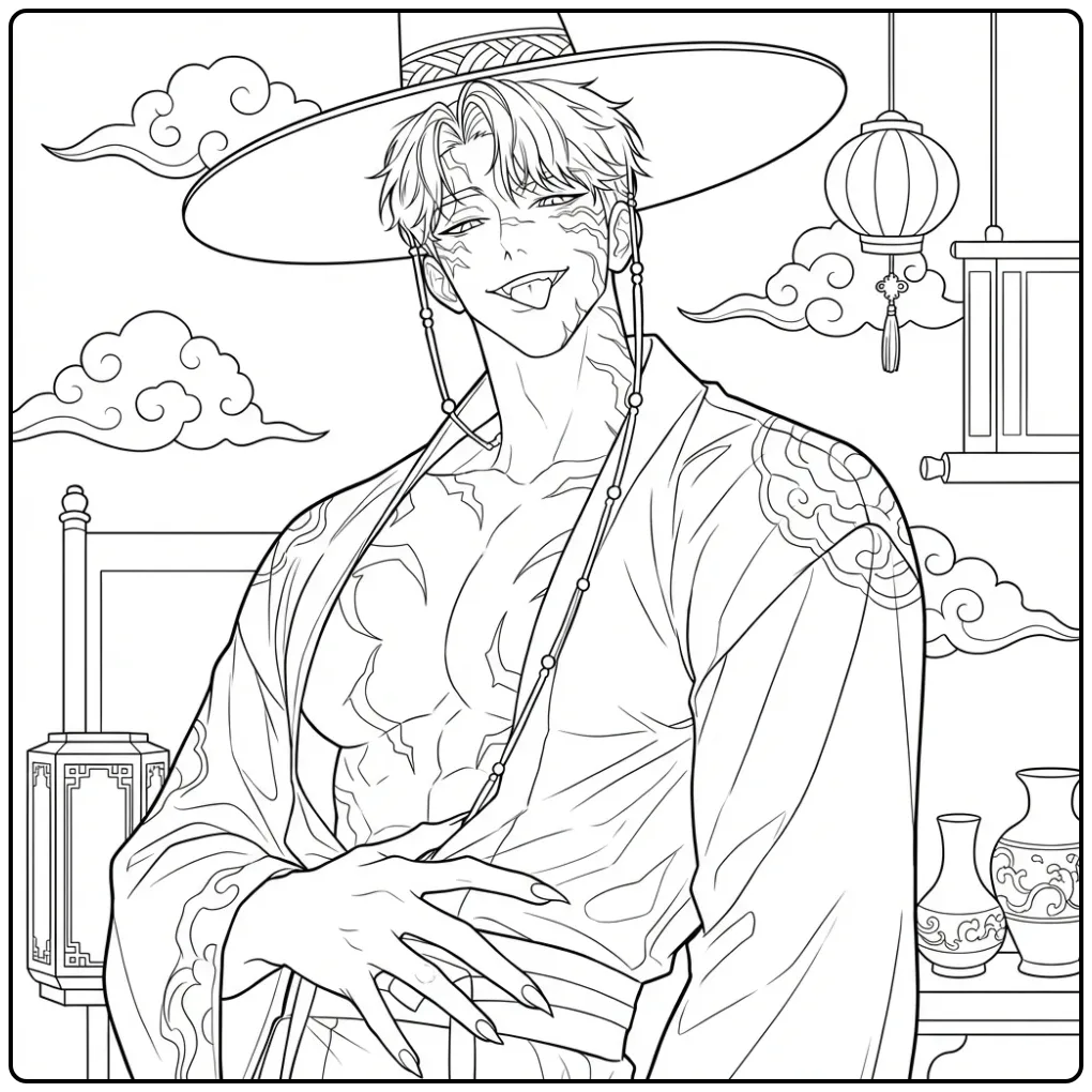 Jinu KPop Demon Hunters Tough Character coloring page