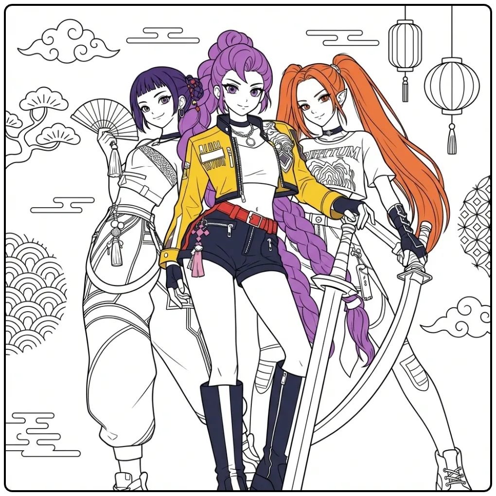 KPop Heroines KPop Demon Hunters coloring page
