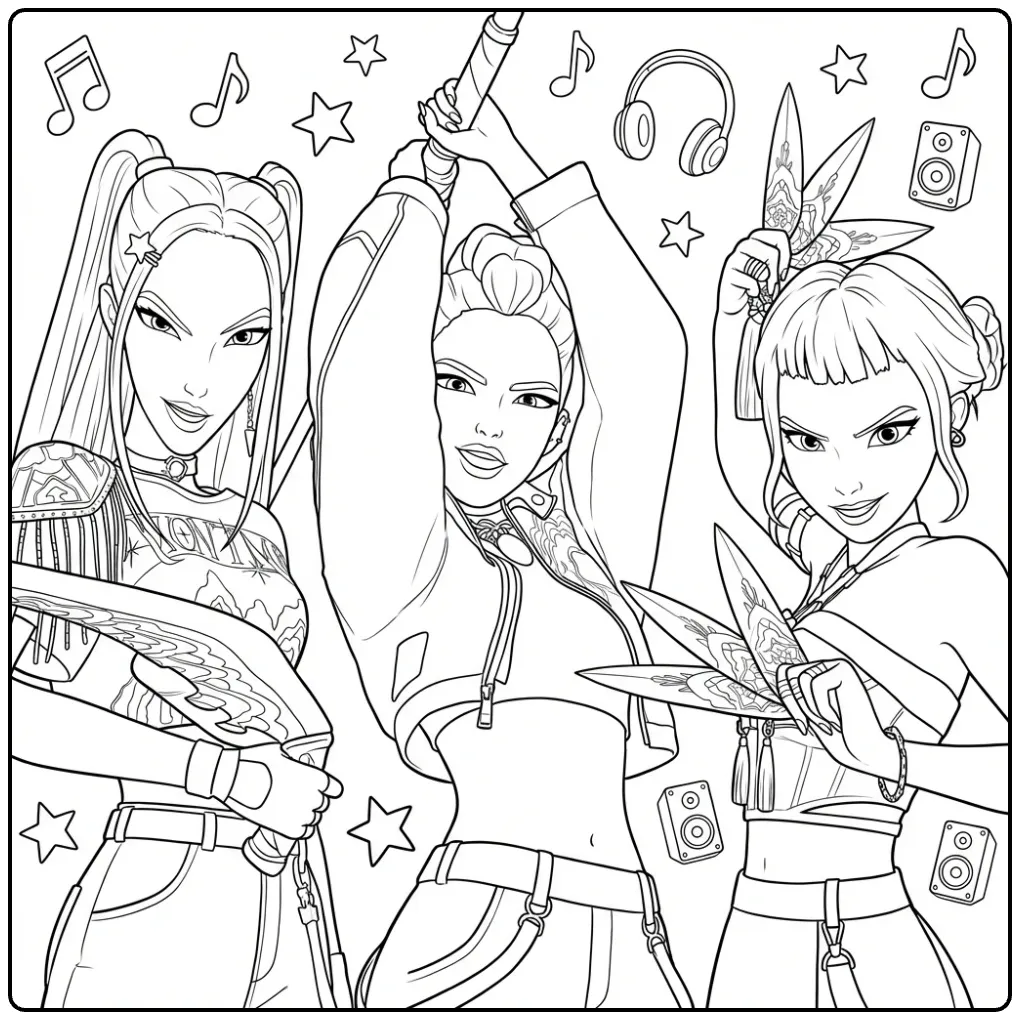 Color the Action KPop Demon Hunters coloring page