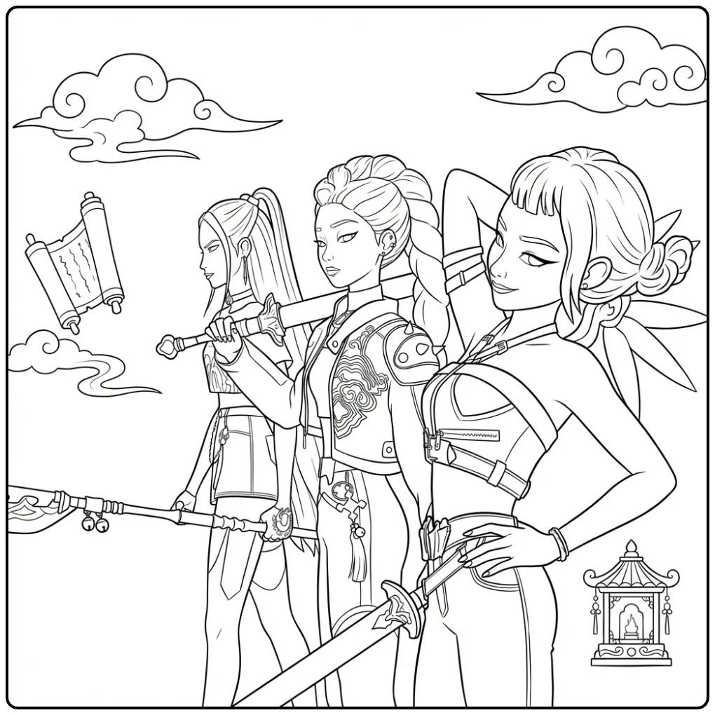 Color the KPop Demon Hunters Tough Girls coloring page