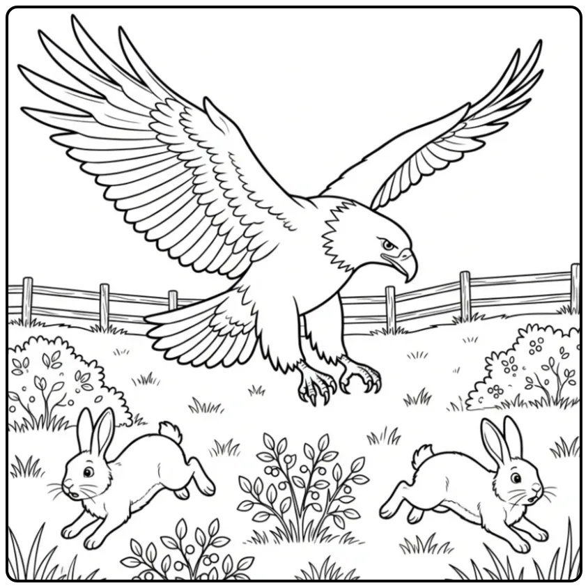 Eagle Diving Above a Grass Field coloring page