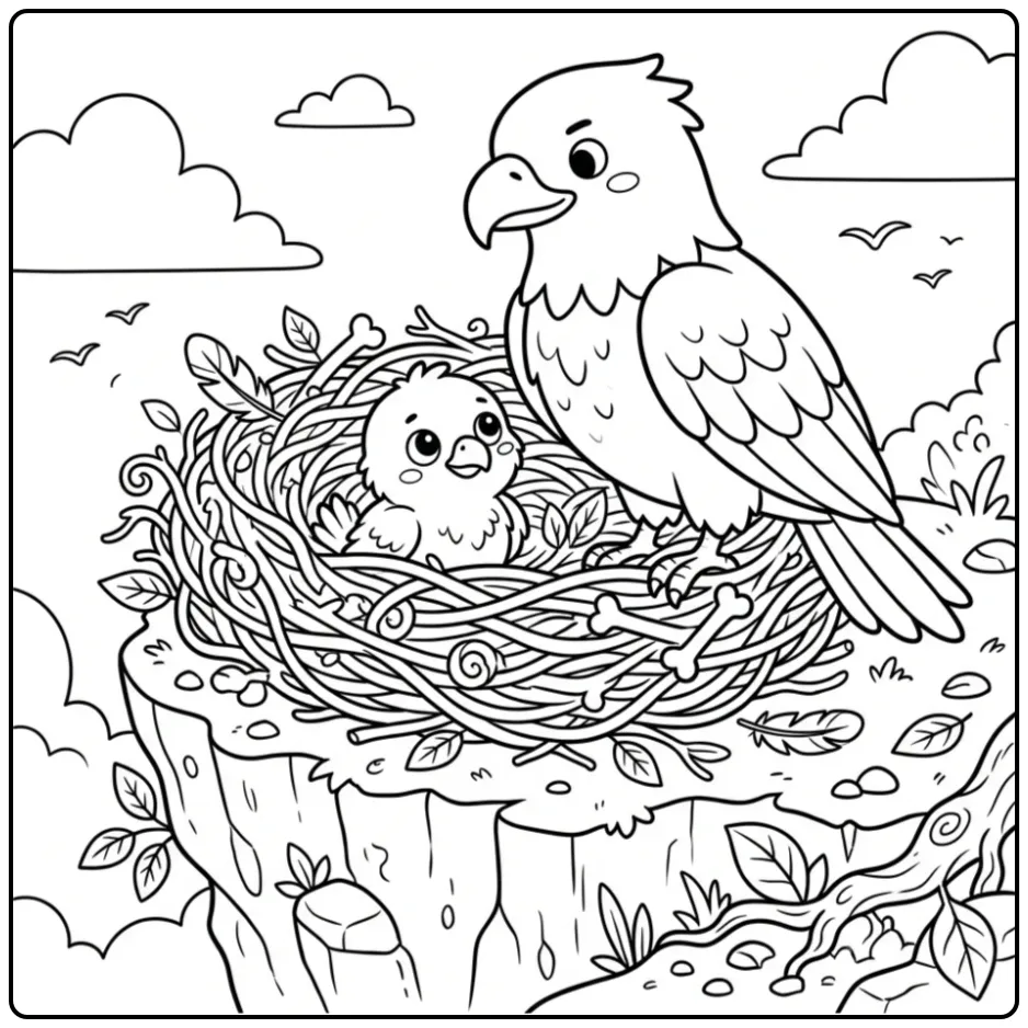 Eagle with a Nest on a Mountain Ridge coloring page