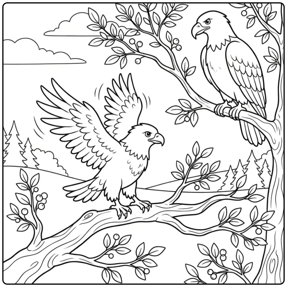 Eagle with Flying Young Bird coloring page