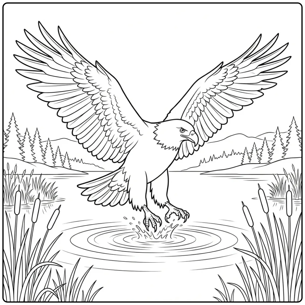 Eagle Fishing Above a Lake coloring page