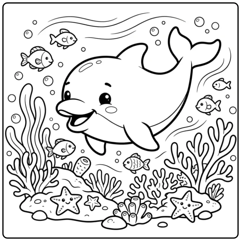Baby Dolphin with Friends in the Ocean coloring page