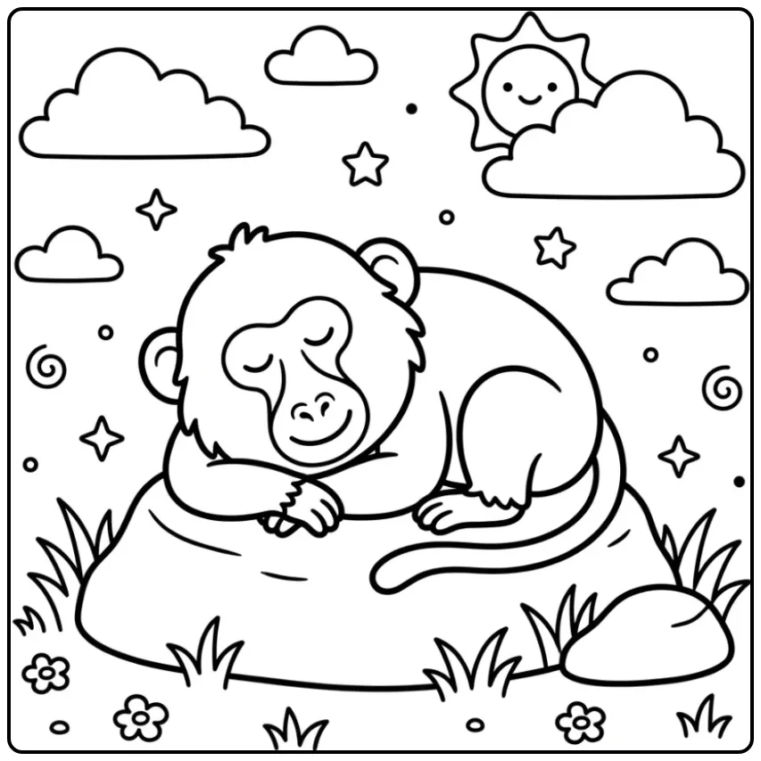 Baboon Taking a Nap in the Sun coloring page