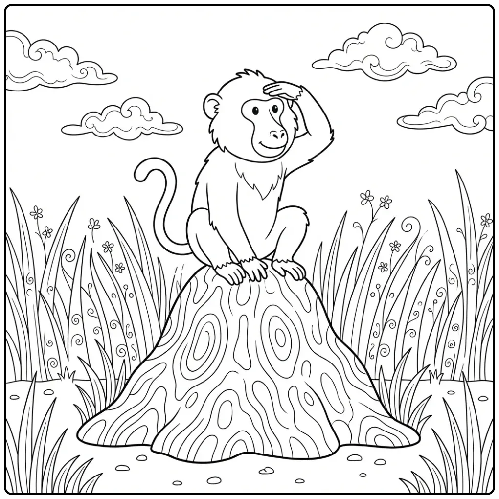 Baboon Sitting on a Termite Mound coloring page
