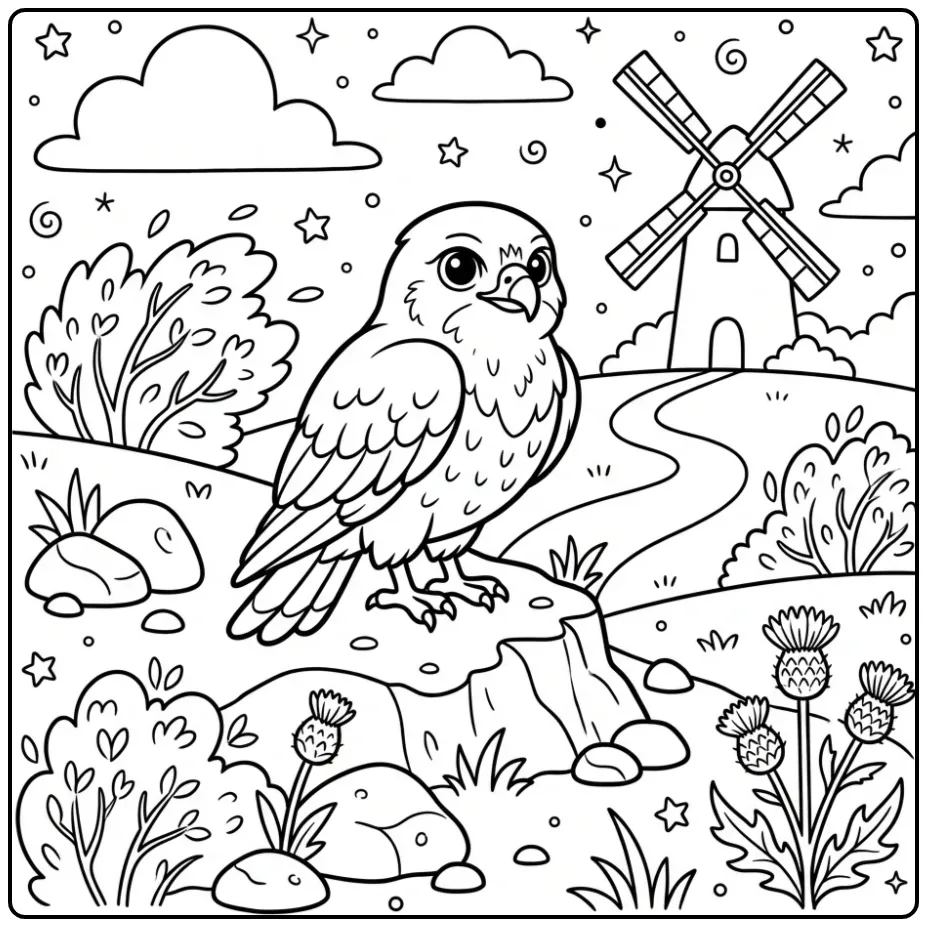 Cartoon Buzzard on the Lookout coloring page