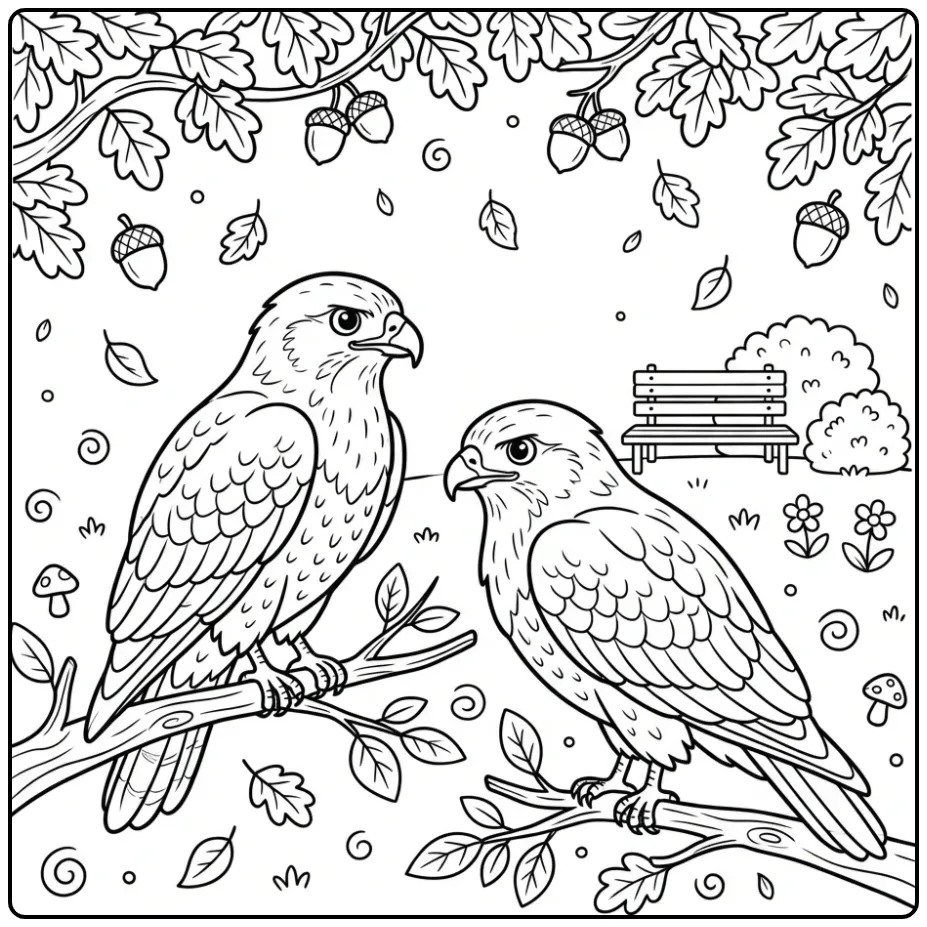 Buzzard Two Friends in the Autumn Park coloring page