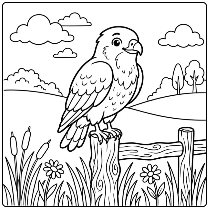 Buzzard Sitting on a Post coloring page