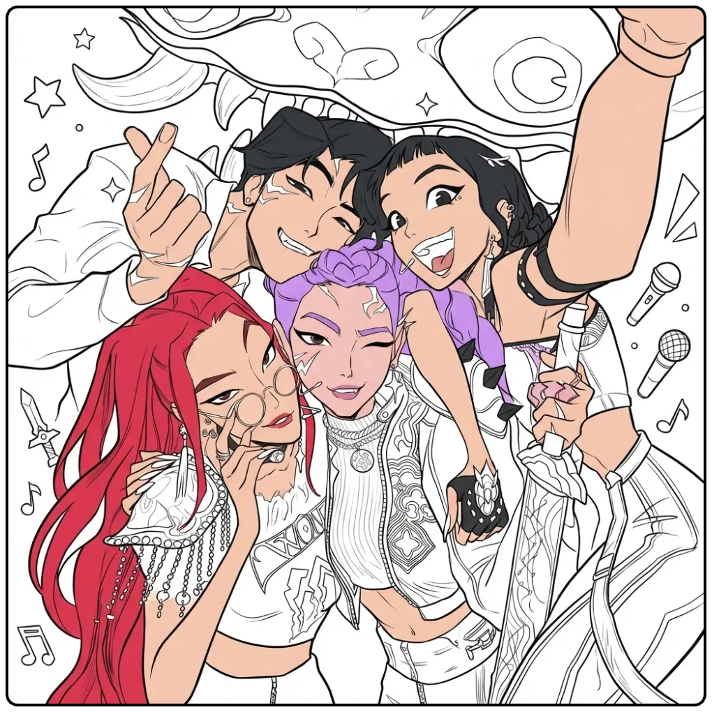 The KPop Demon Hunters Selfie coloring page