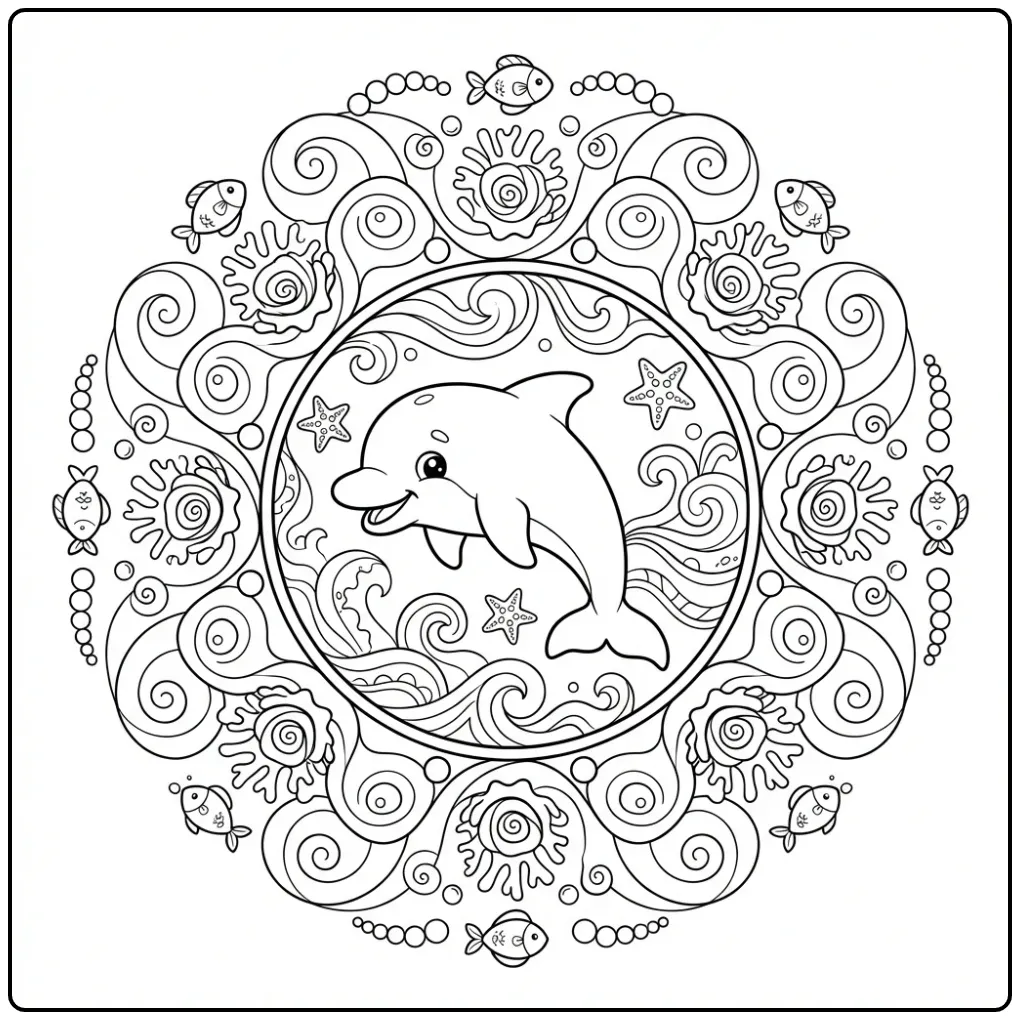 Dolphin Mandala Oceaandieren coloring page