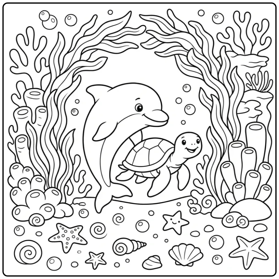 Dolphin Underwater Adventure for Children coloring page
