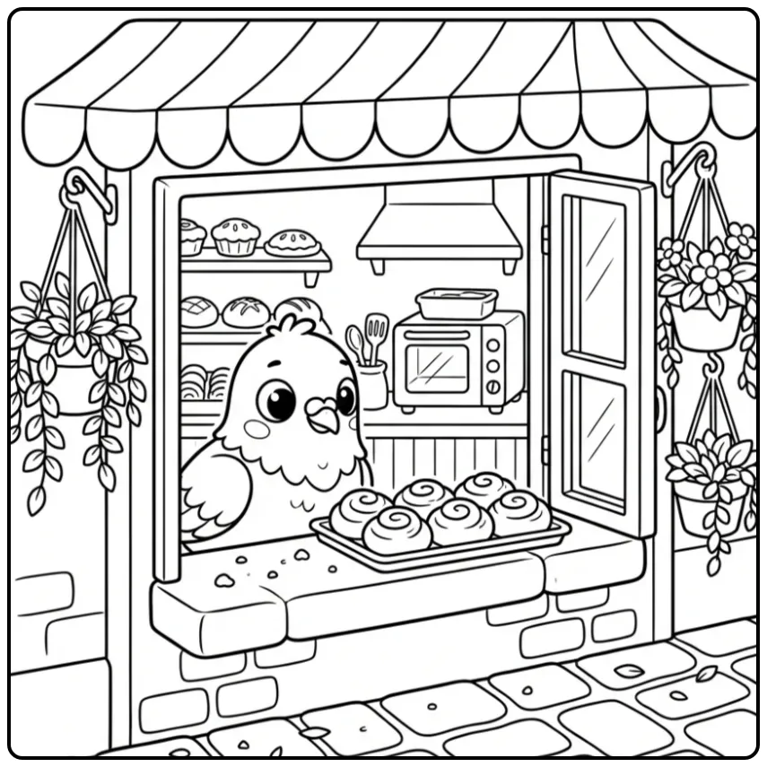 Dove by a Bakery Window coloring page