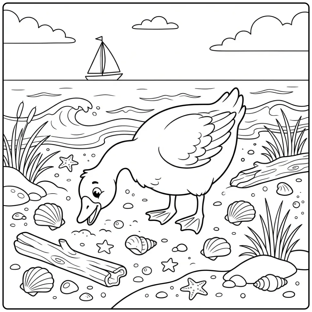 Goose coloring page on the coastline