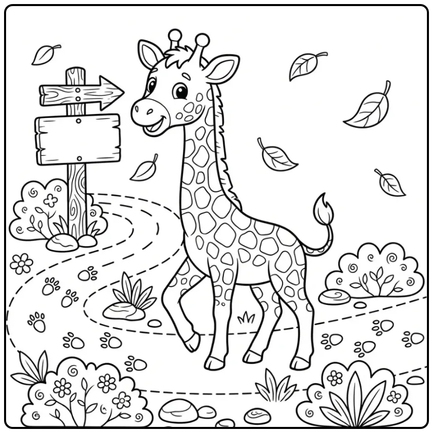 Giraffe Walking on the Savanna coloring page