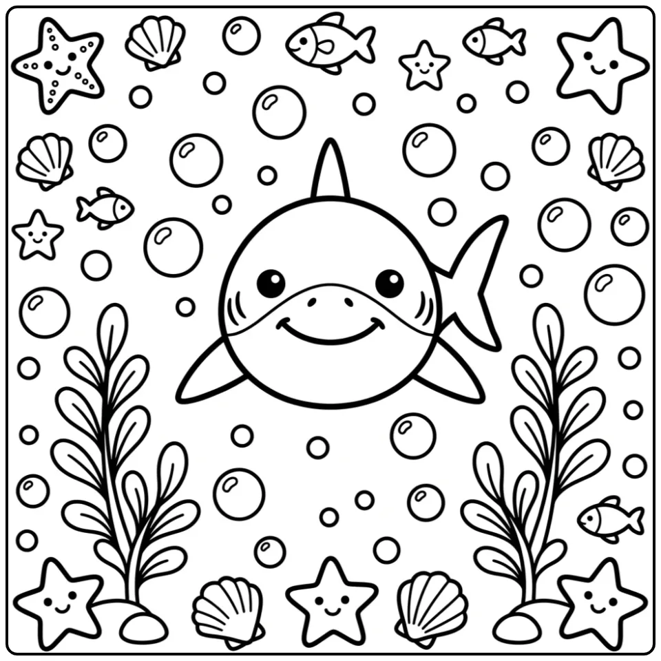 Easy Shark with Sea Animals coloring page