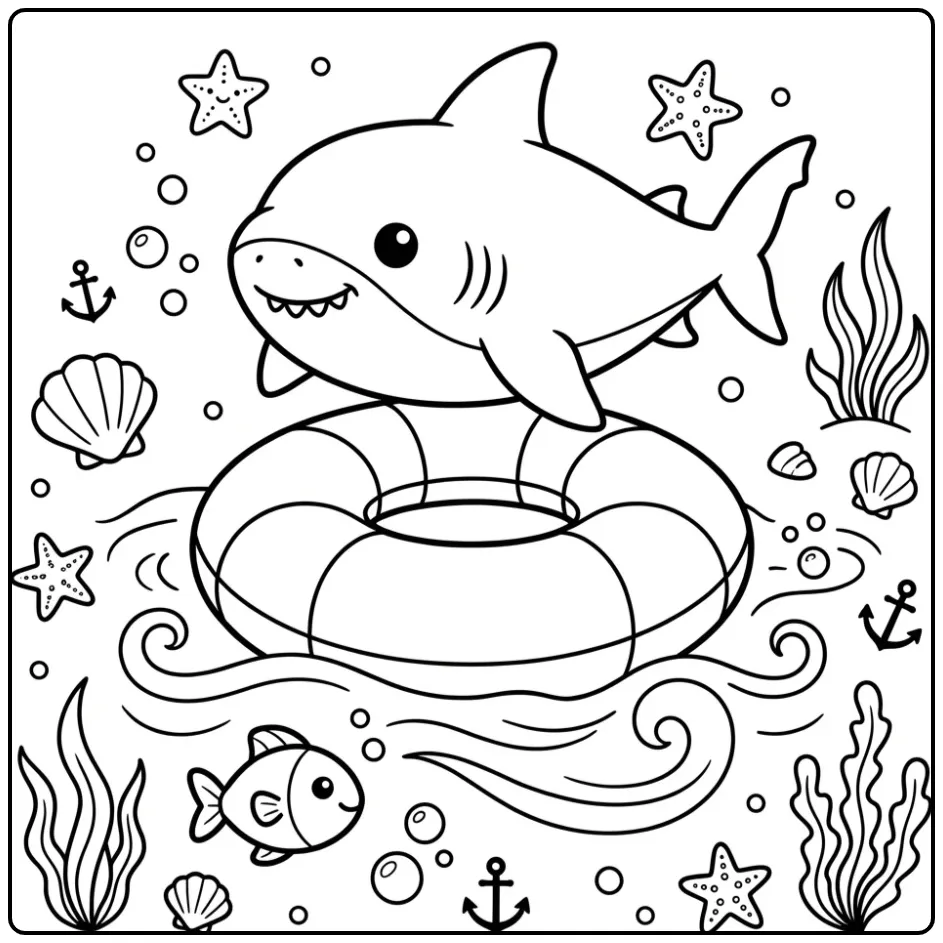Easy Cute Shark Underwater coloring page