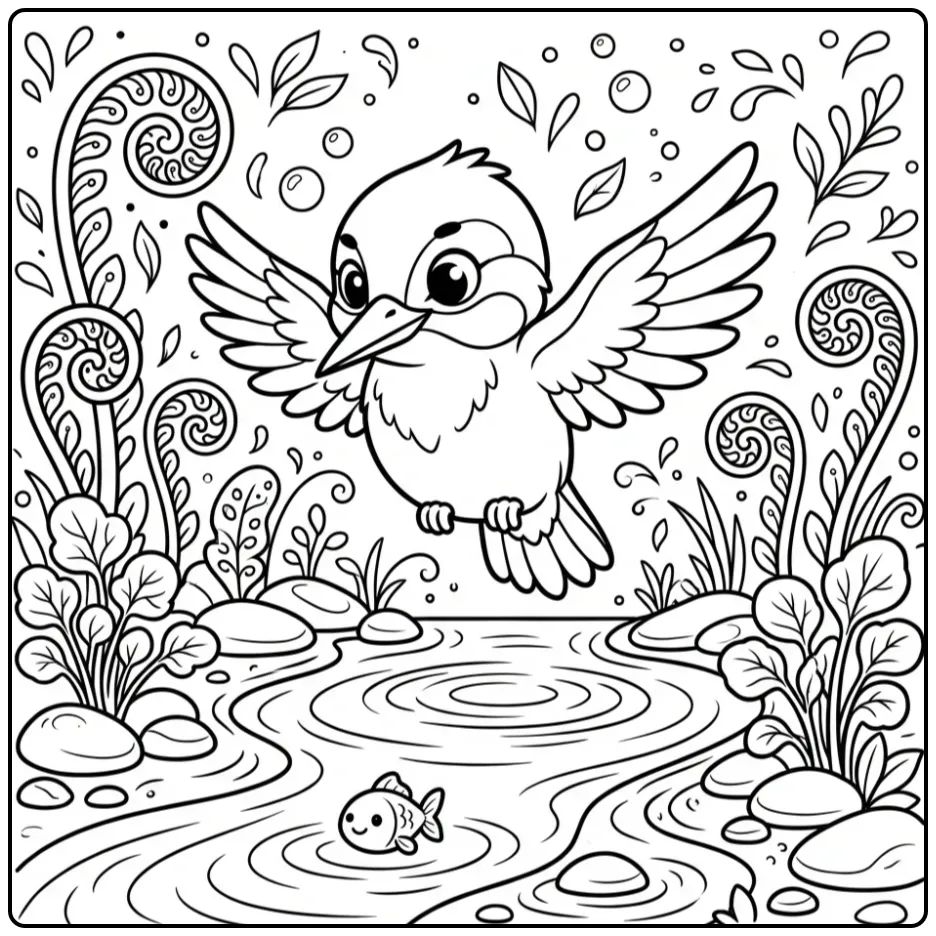 Kingfisher Chasing a Small Fish coloring page