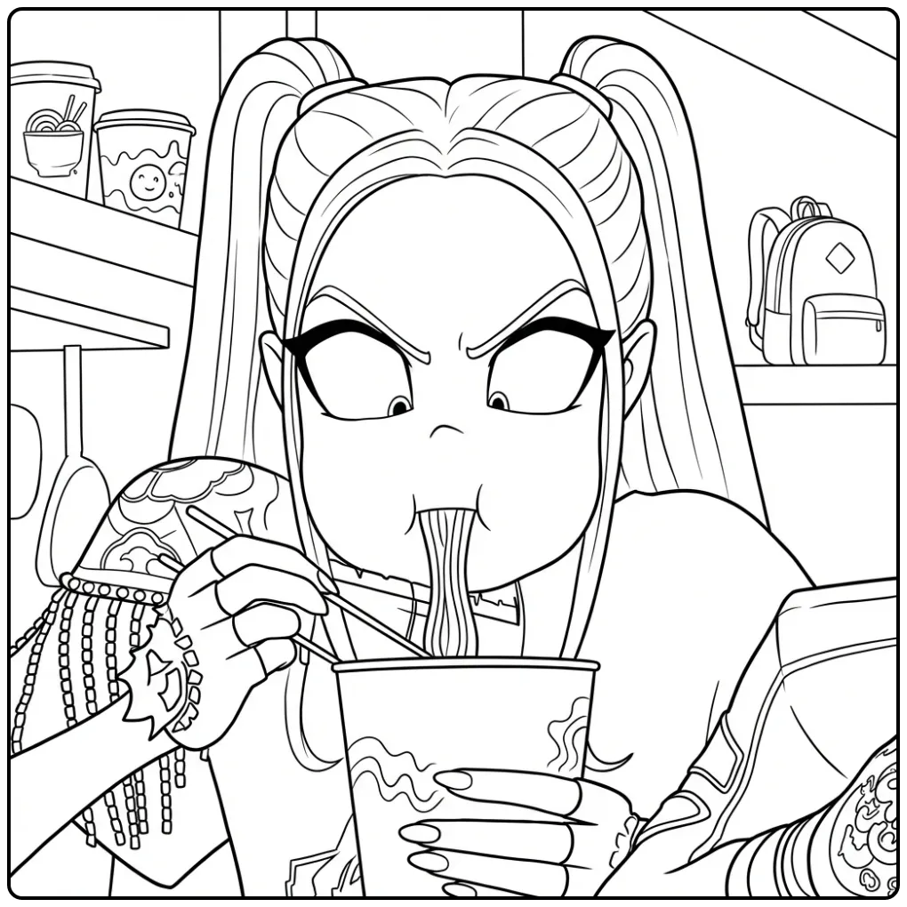 KPop Demon Hunters Mira Ramen Time coloring page