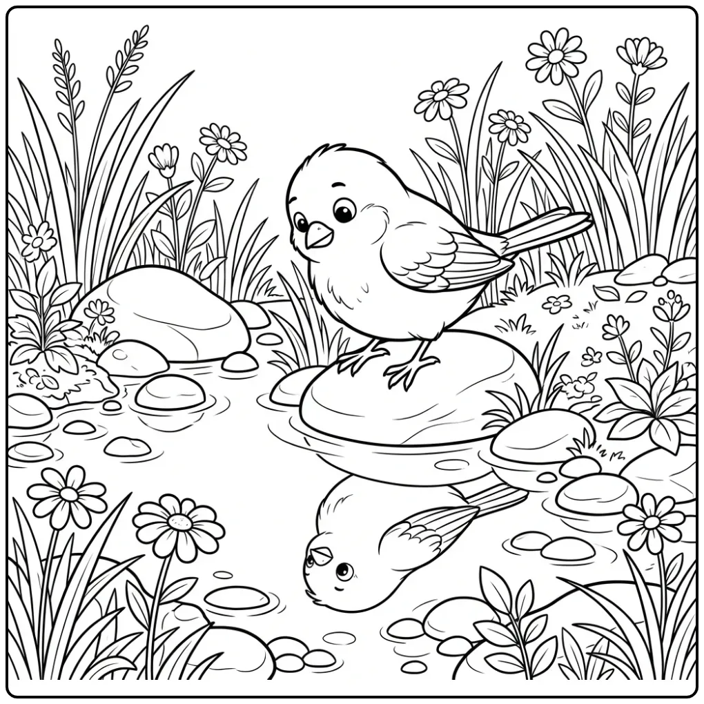 Canary Looking Toward Reflection in the Water coloring page