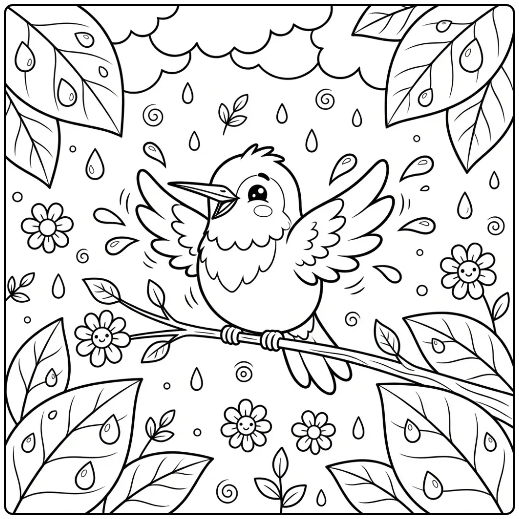 Hummingbird Shaking Drops Off Its Wings coloring page