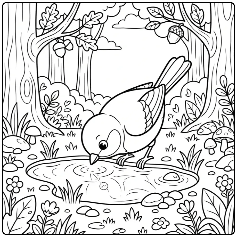 Great Tit with a Rain Puddle coloring page