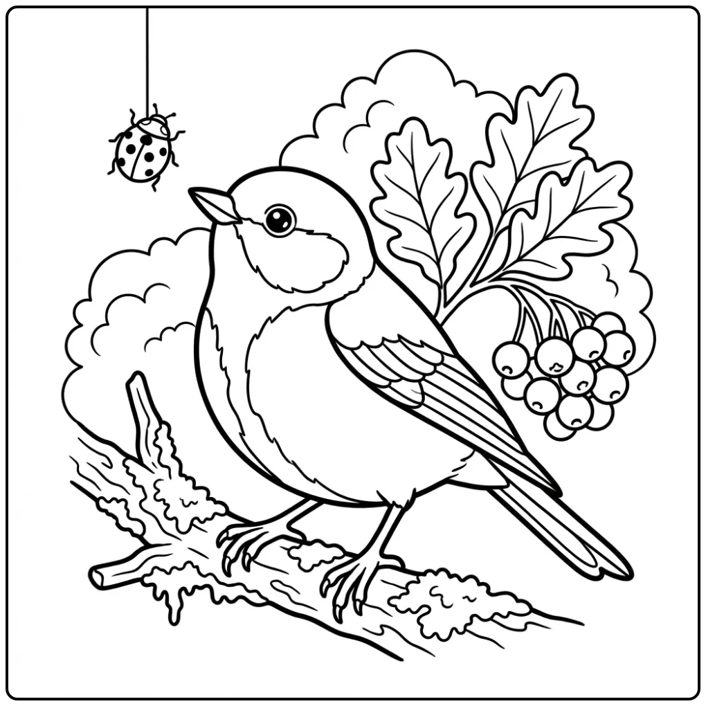 Great Tit in Nature with a Ladybug coloring page